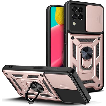 Mobigear Armor Ring Cam Slide Samsung Galaxy M53 Hülle Hardcase Backcover Stoßfest mit Ringhalter - Roségold