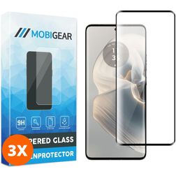 Mobigear Premium Motorola Edge 50 Pro Panzerglas Gehärtetes Glas Displayschutz - Hüllenfreundlich - Schwarz (3er Pack)