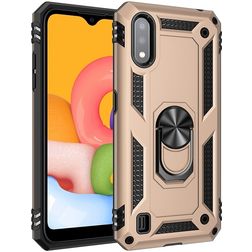 Mobigear Armor Ring Samsung Galaxy A01 Hülle Hardcase Backcover Stoßfest mit Ringhalter - Roségold