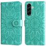 Mobigear Sunflower Samsung Galaxy A57 Hülle Klapphülle Geldbörse - Grün