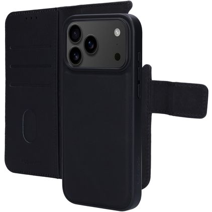 Mobiparts iPhone 17 Pro Max Hülle Echtes Leder Abnehmbare 2in1 Klapphülle Geldbörse - Schwarz