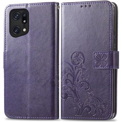Mobigear Clover OPPO Find X5 Pro Hülle Klapphülle Geldbörse - Lila