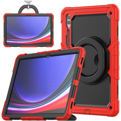 Mobigear RingGuard Samsung Galaxy Tab S10 Ultra Hülle Kunststoff / Silikon Backcover + Stylus-Halter + Schultergurt + Ständer - Rot