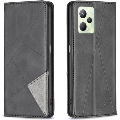 Mobigear Rhombus Slim Realme C35 Hülle Klapphülle - Schwarz