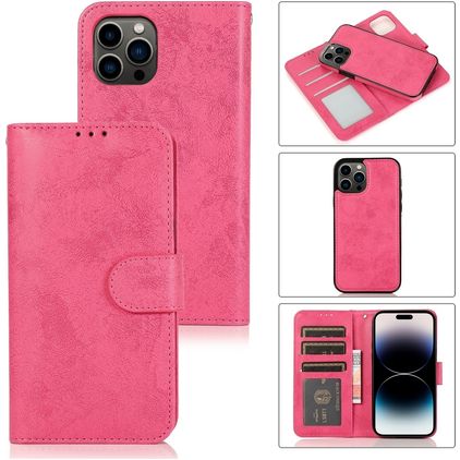 Mobigear Wallet iPhone 15 Pro Hülle Abnehmbare 2in1 Klapphülle Geldbörse - Pink