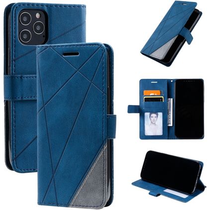 Mobigear Rhombus iPhone 12 Hülle Klapphülle Geldbörse - Blau