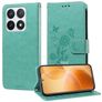 Mobigear Flowers Xiaomi 14T Pro Hülle Klapphülle Geldbörse - Grün