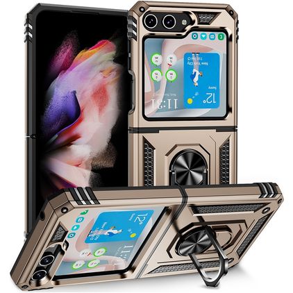 Mobigear Armor Ring Samsung Galaxy Z Flip 5 Hülle Hardcase Backcover Stoßfest mit Ringhalter - Gold