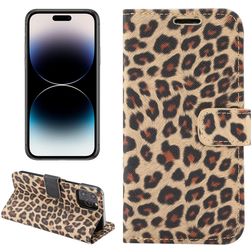 Mobigear Leopard iPhone 14 Pro Hülle Klapphülle Geldbörse - Gelb