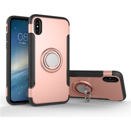 Mobigear Armor Ring iPhone XS Hülle Hardcase Backcover Stoßfest mit Ringhalter - Roségold