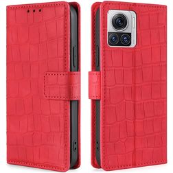 Mobigear Croco Motorola Edge 30 Ultra Hülle Klapphülle Geldbörse - Rot
