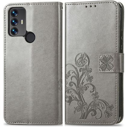 Mobigear Clover TCL 305 Hülle Klapphülle Geldbörse - Grau