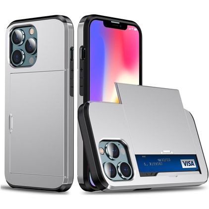 Mobigear Card iPhone 13 Pro Max Hülle Hardcase Backcover Stoßfest mit Kartenhalter - Silber