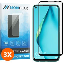 Mobigear Premium Huawei P40 Lite Panzerglas Displayschutz - Hüllenfreundlich - Schwarz (3er Pack)