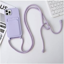 Mobigear Lanyard Card iPhone 15 Pro Silikon Handykette mit Kartenhalter - Lila