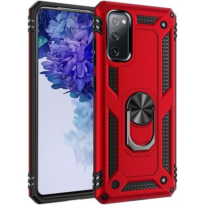 Mobigear Armor Ring Samsung Galaxy S20 FE Hülle Hardcase Backcover Stoßfest mit Ringhalter - Rot