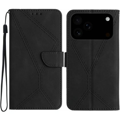 Mobigear Stitch iPhone 17 Pro Max Hülle Klapphülle Geldbörse - Schwarz