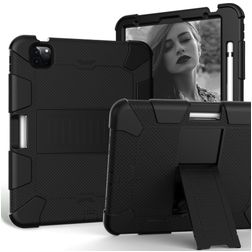 Mobigear ShieldStand iPad Air 5 (2022) Hülle Kunststoff,Silikon Backcover + Stifthalter + Ständer - Schwarz