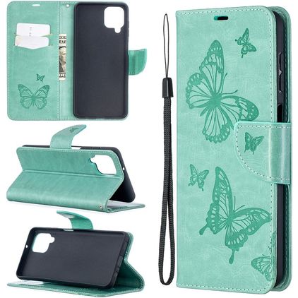 Mobigear Butterfly Samsung Galaxy A12 Hülle Klapphülle Geldbörse - Türkis