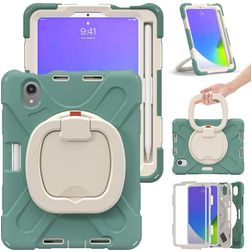 Mobigear RingGuard iPad Mini 6 (2021) Hülle Kunststoff,Silikon Backcover + Stifthalter + Schulterträger + Ständer - Grün