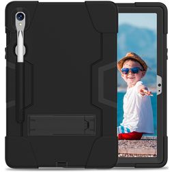 Xccess Survivor Essential Samsung Galaxy Tab S9 Hülle Kunststoff / Silikon Backcover + Stylus-Halter + Ständer - Schwarz