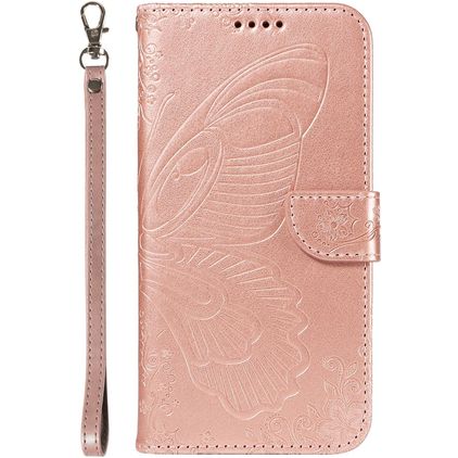 Mobigear Butterfly Samsung Galaxy S25 Hülle Klapphülle Geldbörse - Roségold