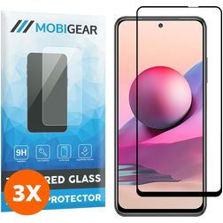 Mobigear Premium Xiaomi Redmi Note 10S Panzerglas Displayschutz - Hüllenfreundlich - Schwarz (3er Pack)