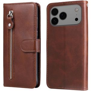 Mobigear Zipper iPhone 17 Pro Max Klapphülle Portemonnaie - Braun