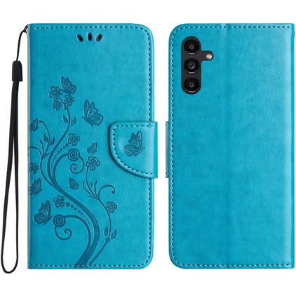 Mobigear Flowers Samsung Galaxy A56 Hülle Klapphülle Geldbörse - Blau