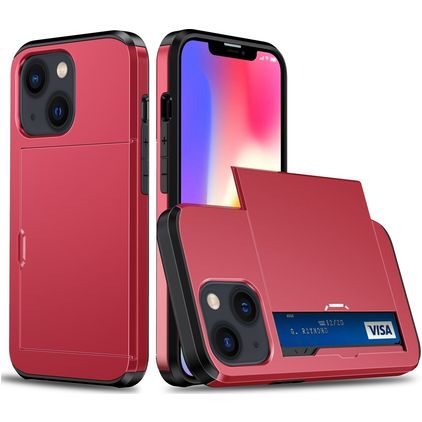 Mobigear Card iPhone 15 Plus Hülle Hardcase Backcover Stoßfest mit Kartenhalter - Rot