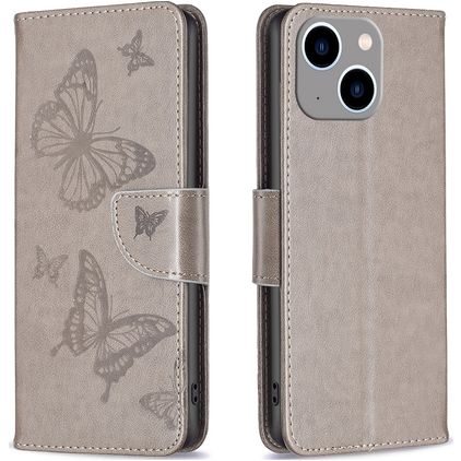 Mobigear Butterfly iPhone 15 Plus Klapphülle Portemonnaie - Grau