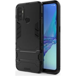 Mobigear Armor Stand OPPO A53 Hülle Hardcase Backcover Stoßfest mit Ständer - Schwarz