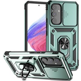 Mobigear Armor Ring Cam Slide Samsung Galaxy A54 Hülle Hardcase Backcover Stoßfest mit Ringhalter und Kamera Slider - Grün
