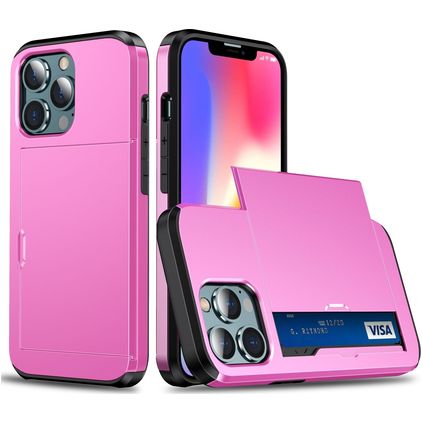 Mobigear Card iPhone 13 Hülle Hardcase Backcover Stoßfest mit Kartenhalter - Pink