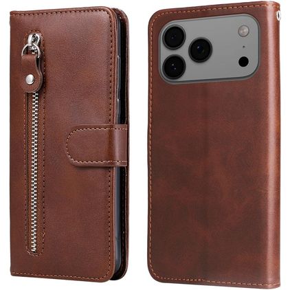 Mobigear Zipper iPhone 17 Pro Max Hülle Klapphülle Geldbörse - Braun