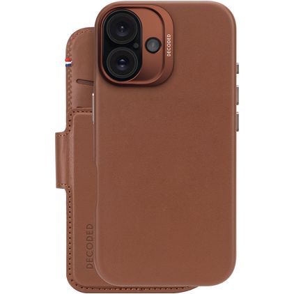 Decoded Detachable Wallet iPhone 16 MagSafe Hülle Echtes Leder Abnehmbare 2in1 Klapphülle Geldbörse - Tan