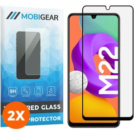 Mobigear Premium Samsung Galaxy M22 Panzerglas Gehärtetes Glas Displayschutz - Hüllenfreundlich - Schwarz (2er Pack)