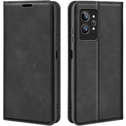 Mobigear Retro Slim Realme GT2 Pro Hülle Klapphülle Geldbörse - Schwarz