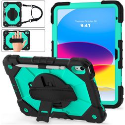 Mobigear SureGrip Xtreme iPad 10 (2022) Hülle Kunststoff,Silikon Backcover + Stifthalter + Schulterträger + Ständer - Schwarz / Türkis