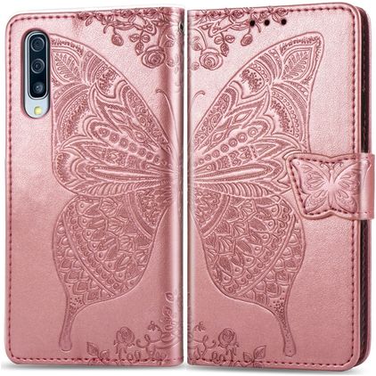 Mobigear Butterfly Samsung Galaxy A50 Hülle Klapphülle Geldbörse - Roségold