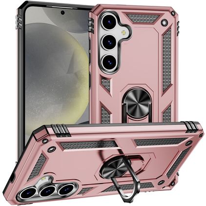 Mobigear Armor ring Samsung Galaxy S25 Hülle Hardcase Backcover Stoßfest mit Ringhalter - Roségold