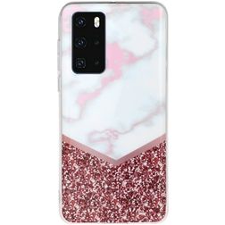 Mobigear Marble Huawei P40 Hülle Flexibles TPU Backcover - Weiß / Roségold