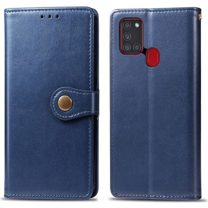 Mobigear Snap Button Samsung Galaxy A21s Hülle Klapphülle Geldbörse - Blau