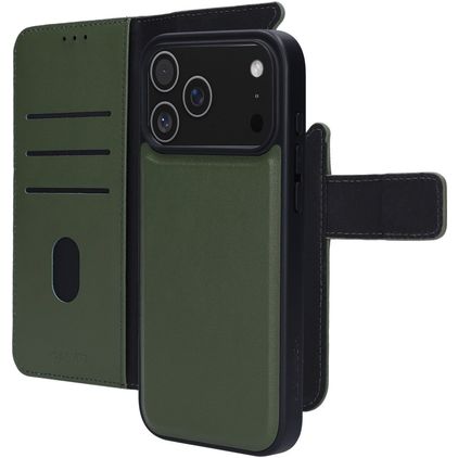 Mobiparts iPhone 17 Pro Max Hülle Echtes Leder Abnehmbare 2in1 Klapphülle Geldbörse - Grün