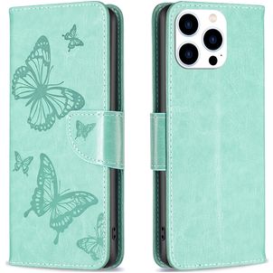 Mobigear Butterfly iPhone 16 Pro Hülle Klapphülle Geldbörse - Grün