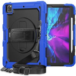 Mobigear SureGrip Xtreme iPad Pro 12.9 Zoll (2020) Hülle Kunststoff,Silikon Backcover + Stifthalter + Schulterträger + Ständer - Schwarz / Blau