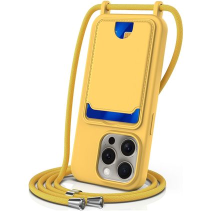 Mobigear Lanyard Card iPhone 16 Pro Silikon Handykette mit Kartenhalter - Gelb
