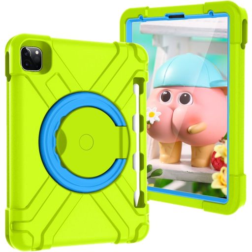 Mobigear RingGuard iPad Pro 11 Zoll (2022) Tablet Hülle für Kinder mit Tragegriff + Stifthalter - Grün