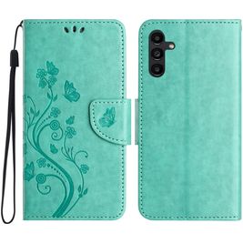Mobigear Flowers Samsung Galaxy A36 Hülle Klapphülle Geldbörse - Grün