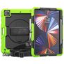 Mobigear SureGrip Xtreme iPad Pro 12.9 Zoll (2022) Hülle Kunststoff,Silikon Backcover + Stifthalter + Schulterträger + Ständer - Schwarz / Grün
